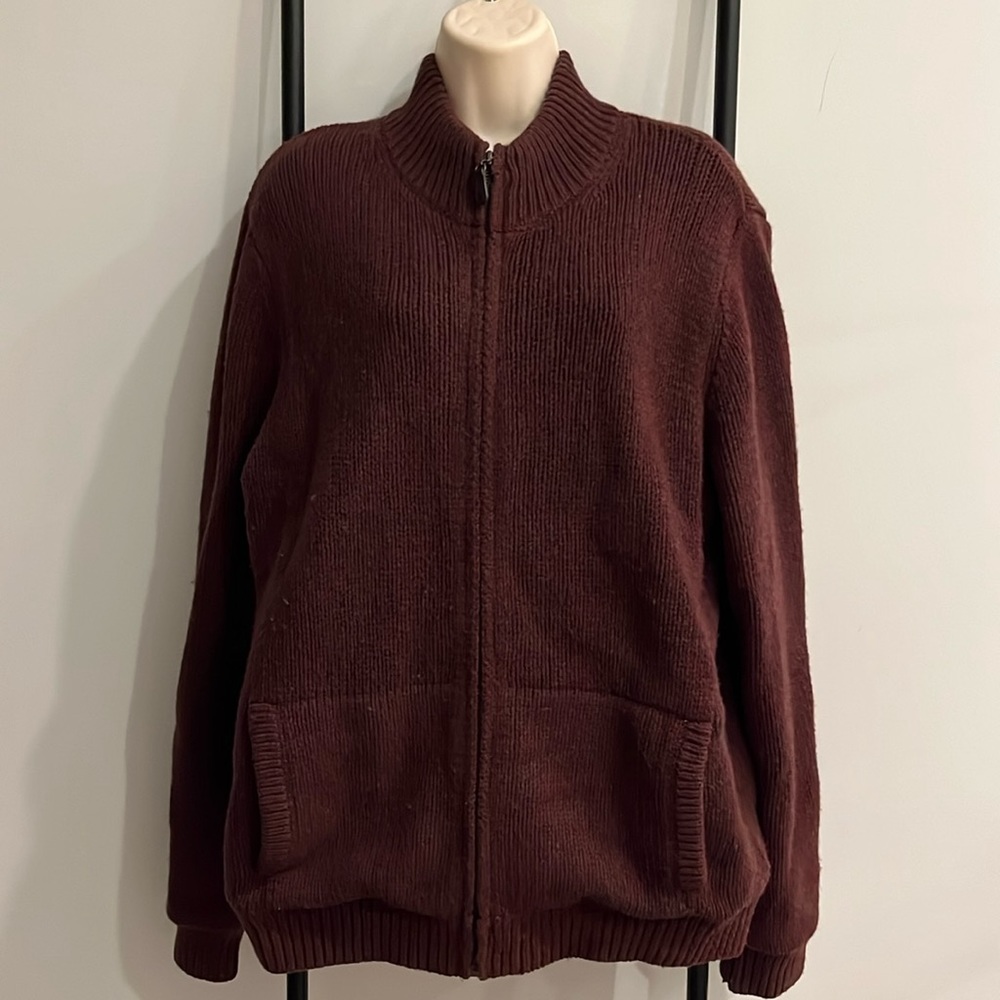 L.L.Bean Men’s Lambswool Full Zip Cardigan Cotton Lined Size M